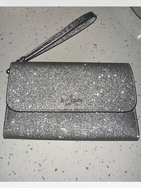 Kate Spade Silver Glitter Wristlet Wallet